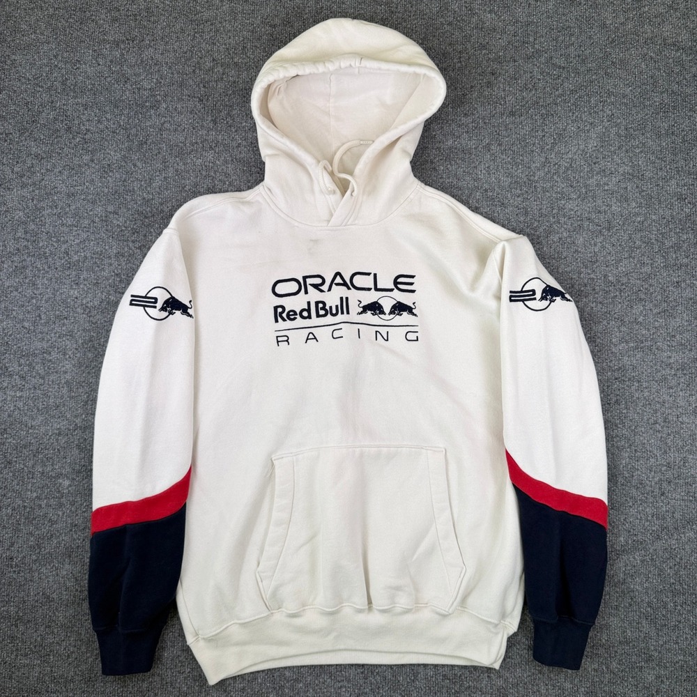 Hollister Oracle Red Bull Racing Hoodie Mens Large White F1 Graphic Sweatshirt